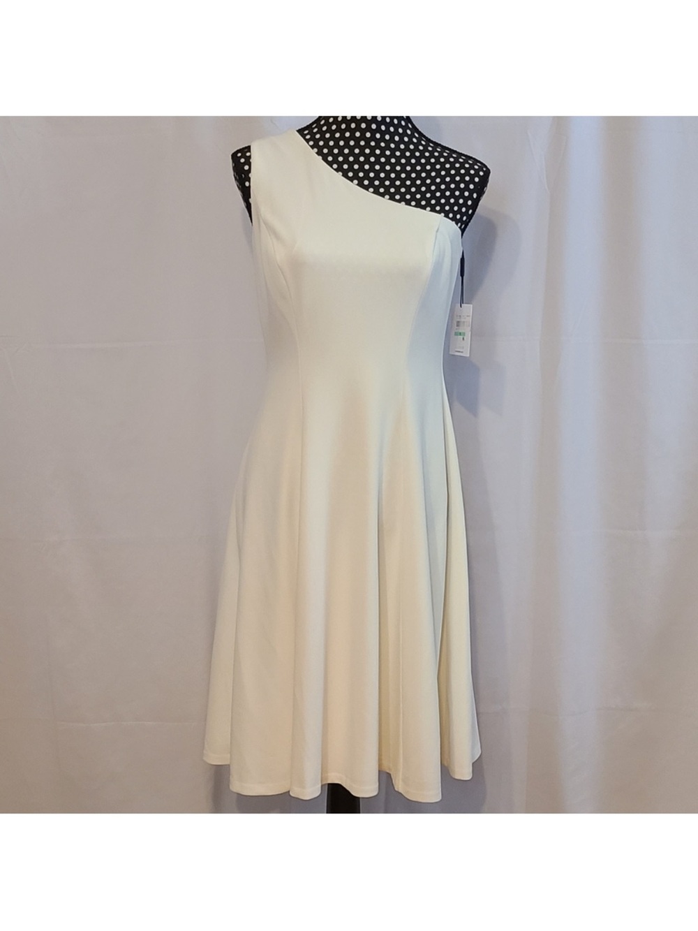 Calvin Klein One-Shoulder Cream Fit-and-Flare Dress
